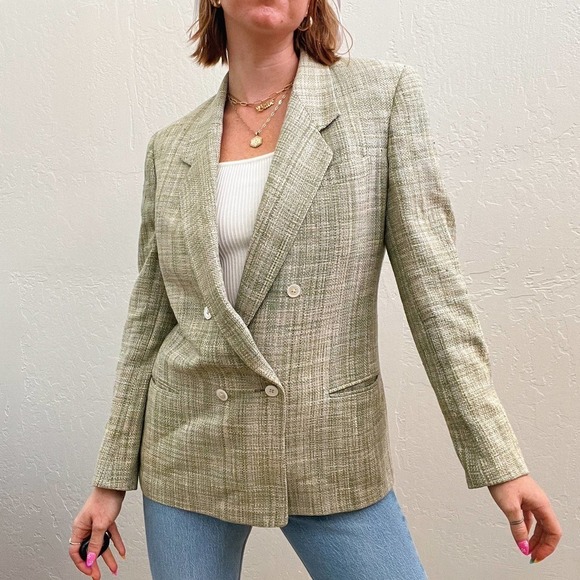 Vintage 1970s/80s Green Tweed Boyfriend Blazer Jacket - Picture 2 of 8